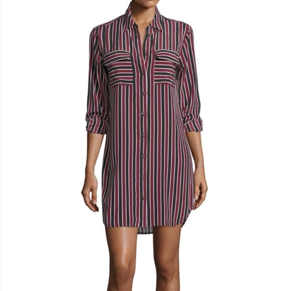 EQUIPMENT Striped Button Up Silk Mini Dress, size L